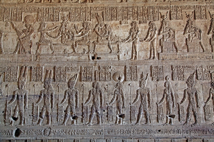 Damaged reliefs, Temple of Hathor, Dendera Damaged reliefs, Temple of Hathor, Dendera